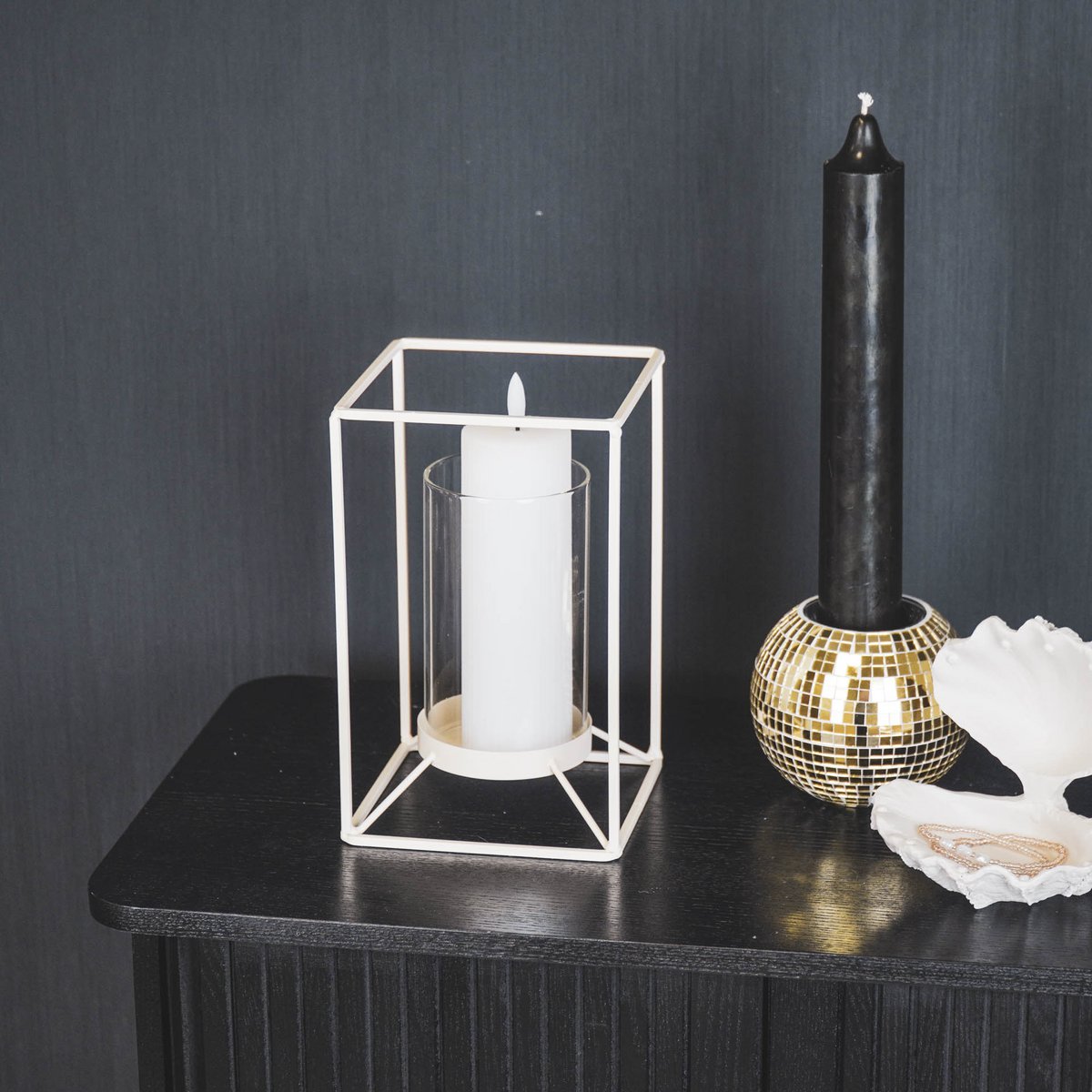 Lantern - Metal/Glass - White - 12.5x12.5x20cm