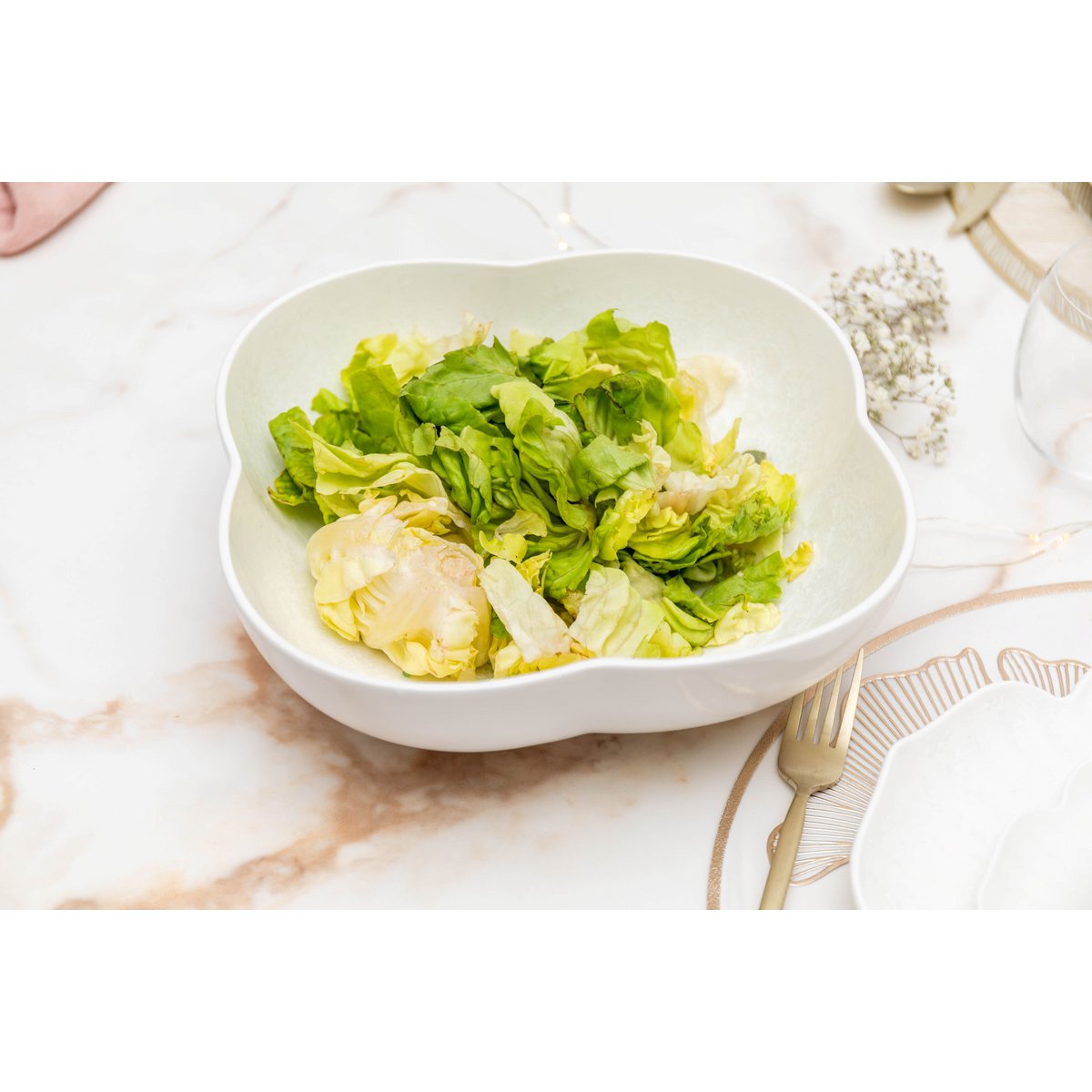 White Floral Porcelain Salad Bowl 25.5 cm