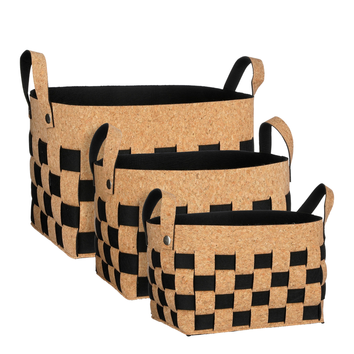 Storage basket - Set of 3 - L40 x W30 x H30 cm - Cork/Felt - Black