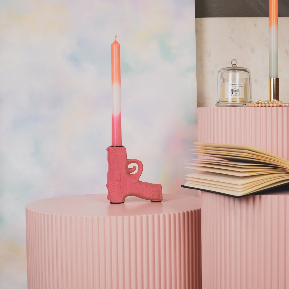 Candlestick - Gun - Ceramics - Neon Pink - 12x5x12cm