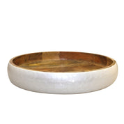 White Round Carved Mango Wood 40x40x7cm