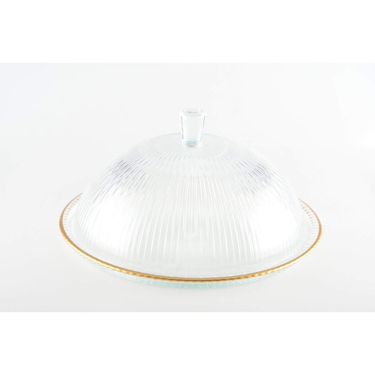 Glazen bel gouden randen op schotel 32x32x17cm