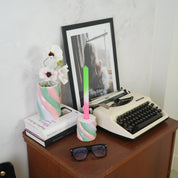 Vaas - Marshmallow - Dolomite - roze/mintgroen/lila - 10x10x15cm