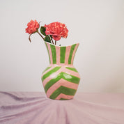 VASE-STRIKS-stoneware -green/pink- 16x16x22cm