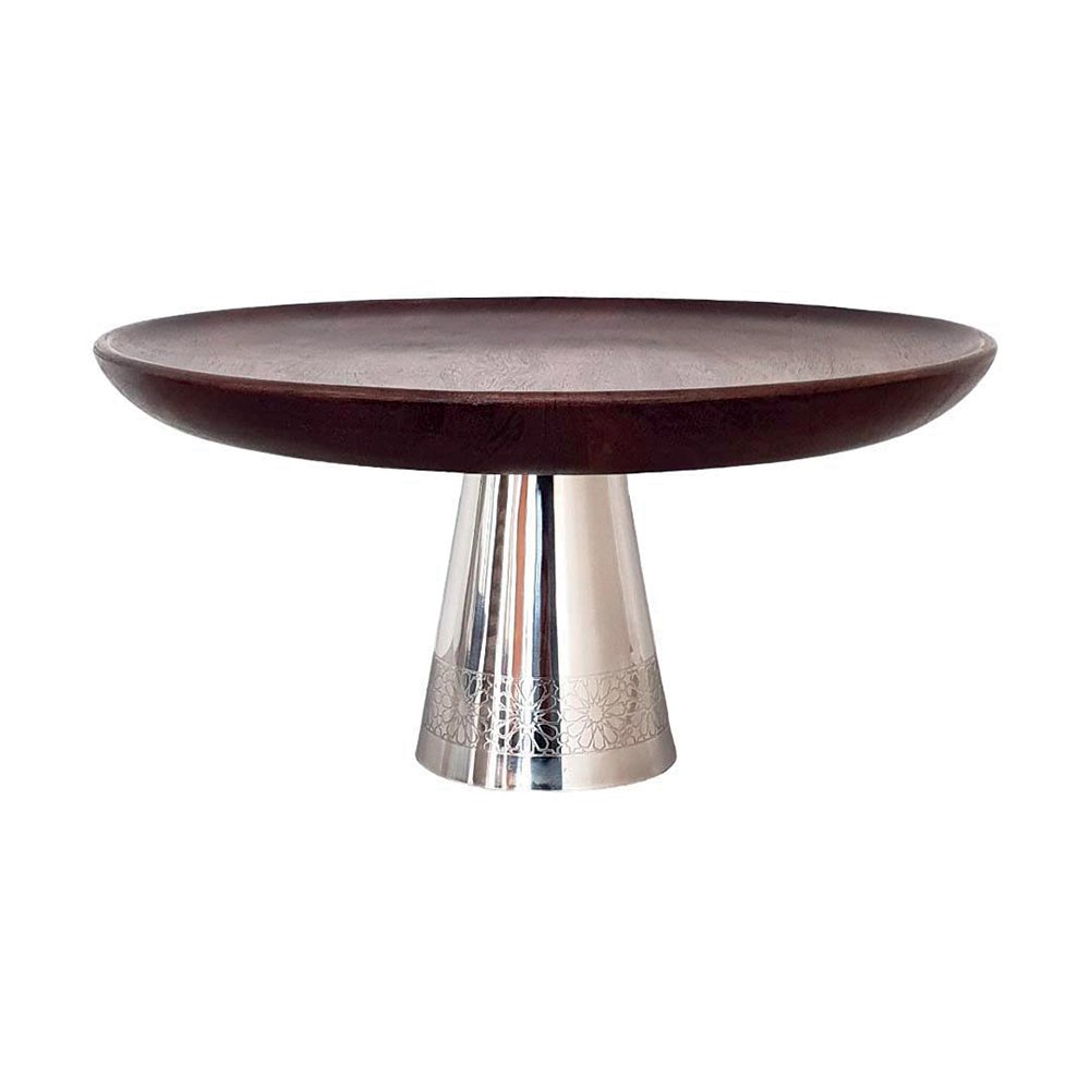 Cake stand - wood on silver metal