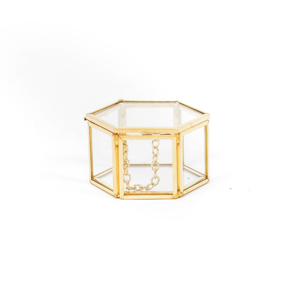 Opbergdoos - Hexagon - Metaal/Glas - Goud - 6x5,5x3,5cm