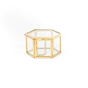 Opbergdoos - Hexagon - Metaal/Glas - Goud - 6x5,5x3,5cm