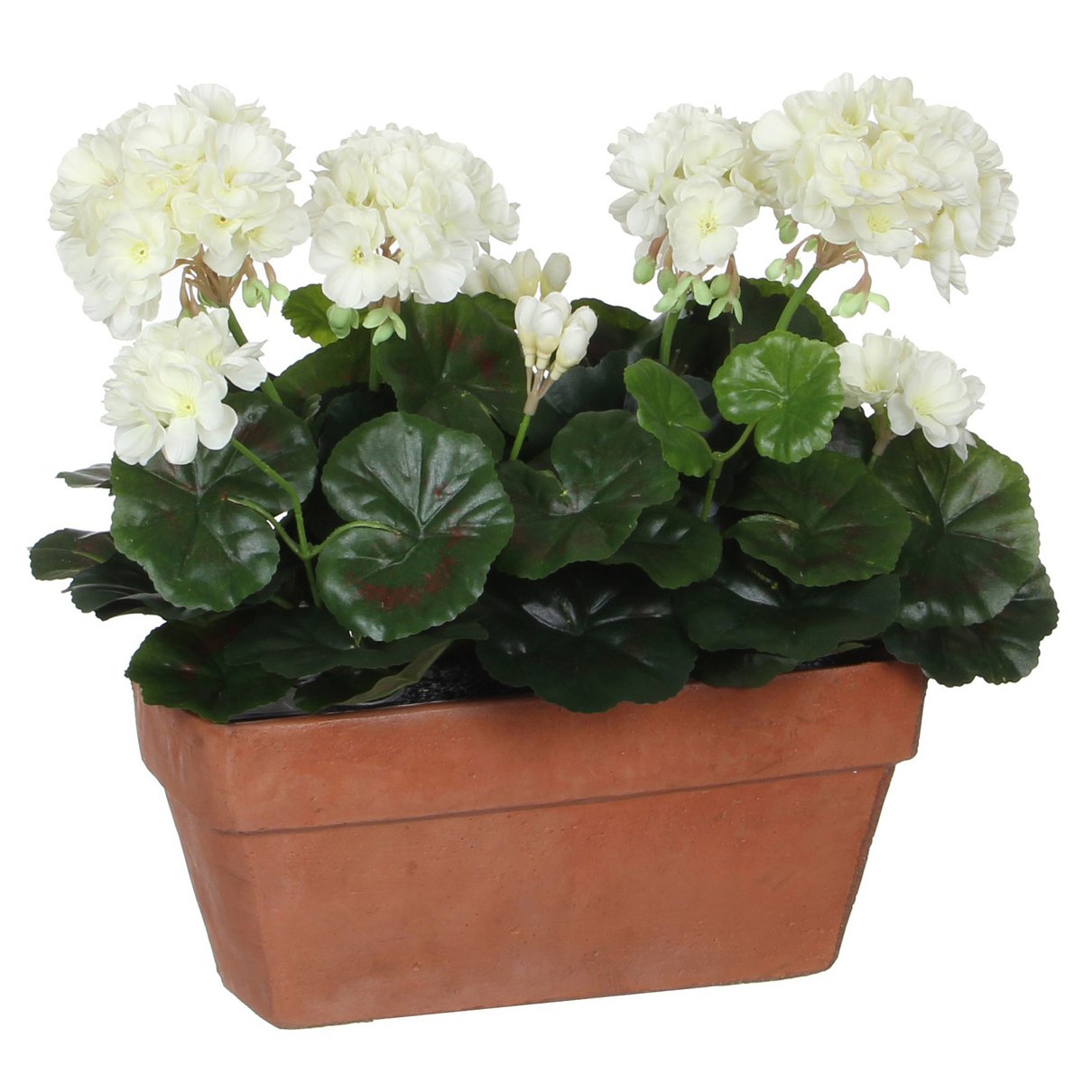 Künstliche Geranie im Balkonkasten - L29 x B13 x H40 cm - Weiß