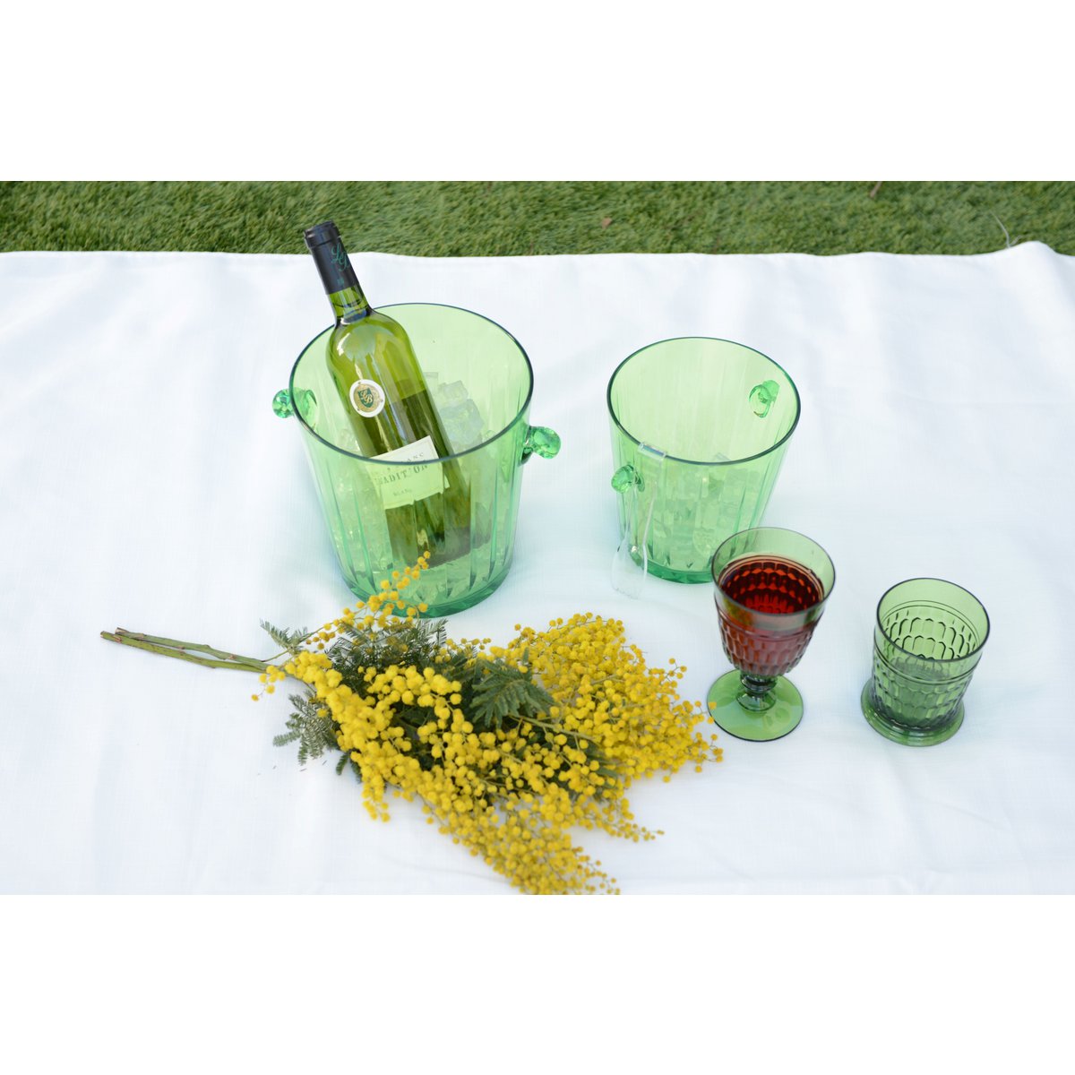 Green Ice Cube Bucket with Transparent Tongs 