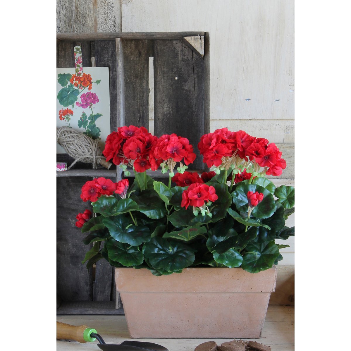 Géranium artificiel en jardinière - L 29 x l 13 x H 40 cm - Rose foncé