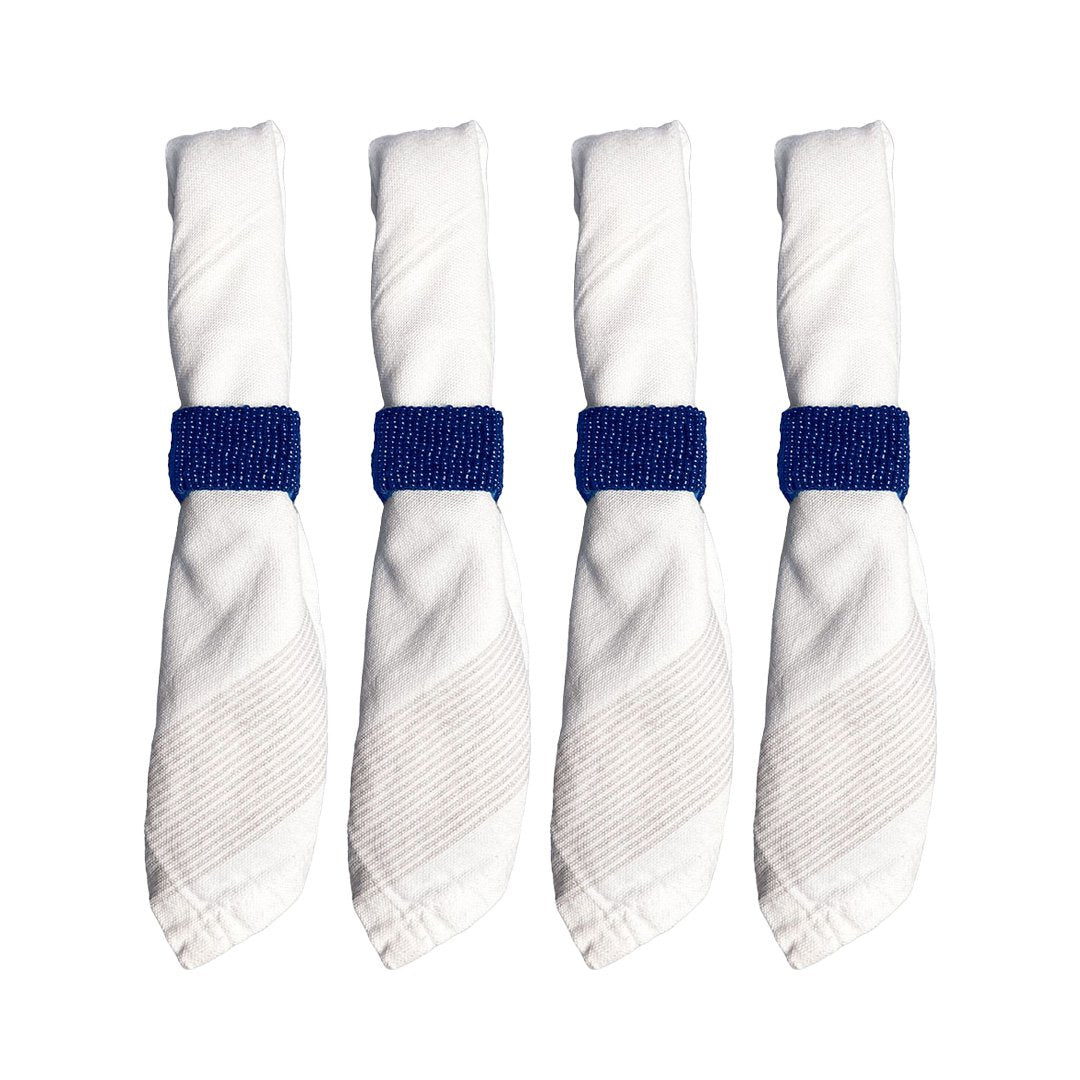Set van 4 rondes van rechthoekige donkerblauwe parels