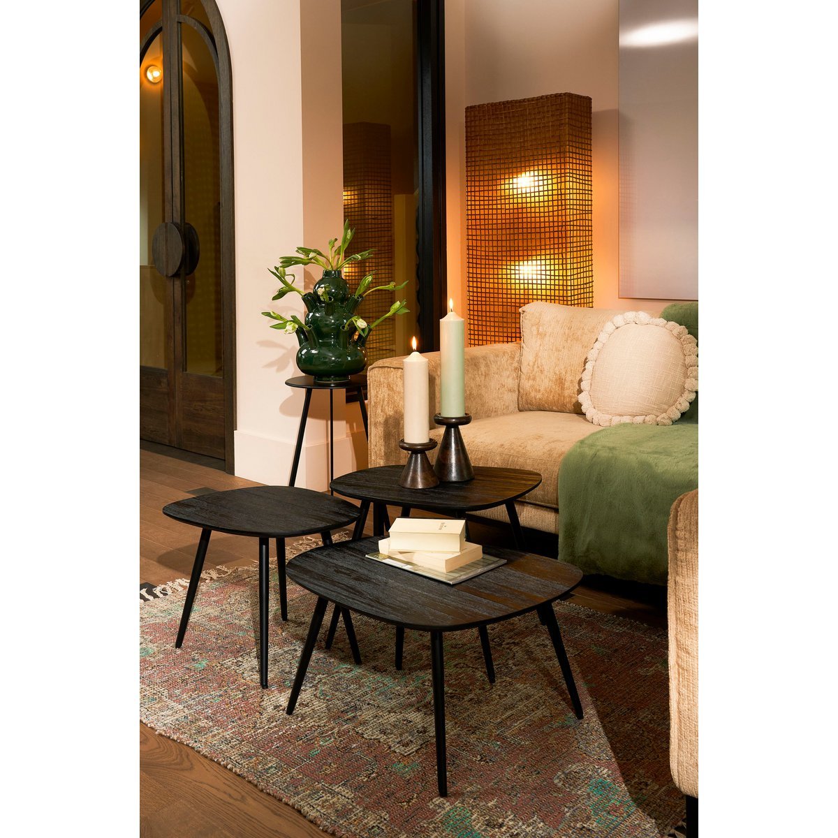 Jailey Side Table - Set of 3 - L62 x W52 x H34 cm - Recycled Wood - Black
