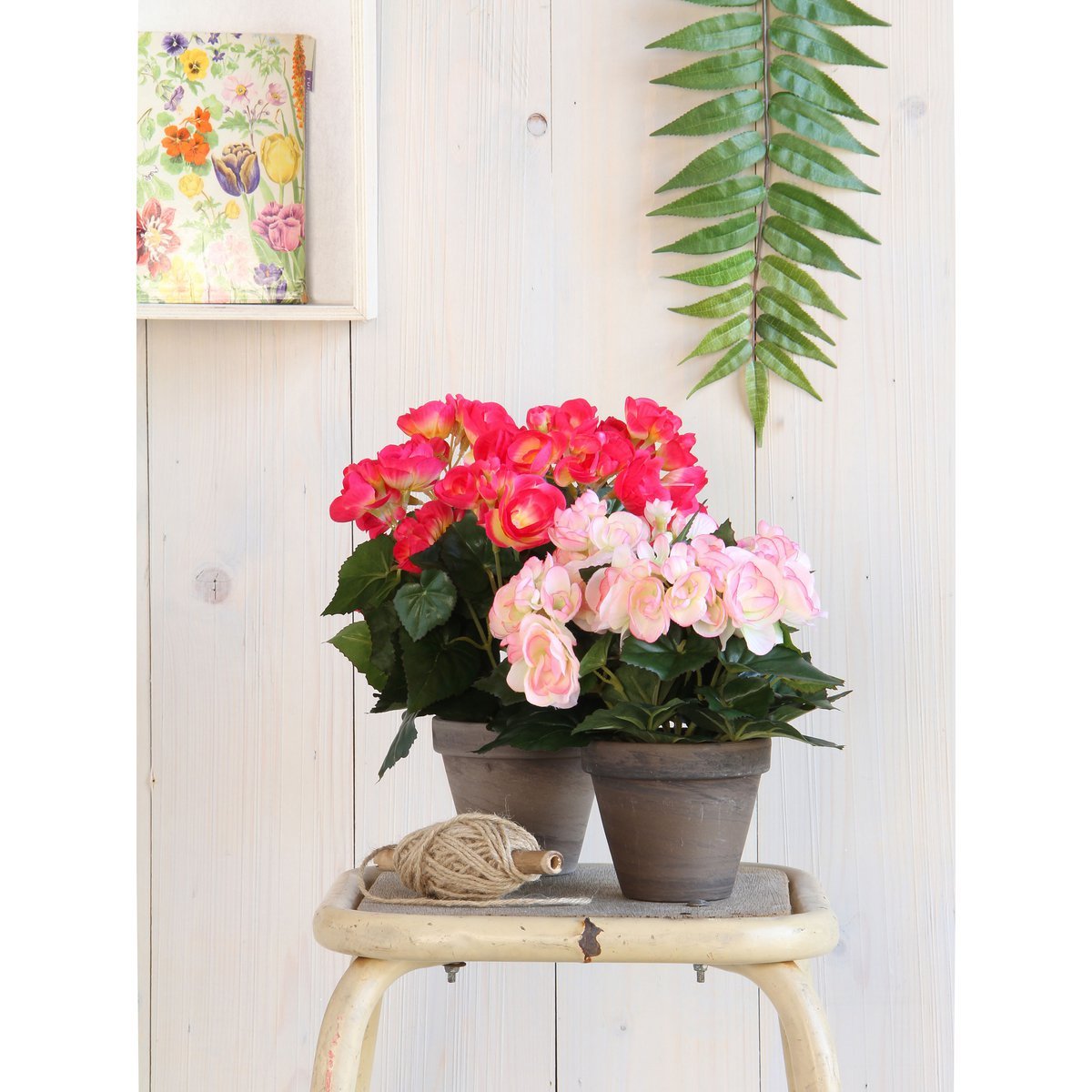 Artificial Begonia Plant in Flower Pot Stan - H30 x Ø25 cm - Dark Pink