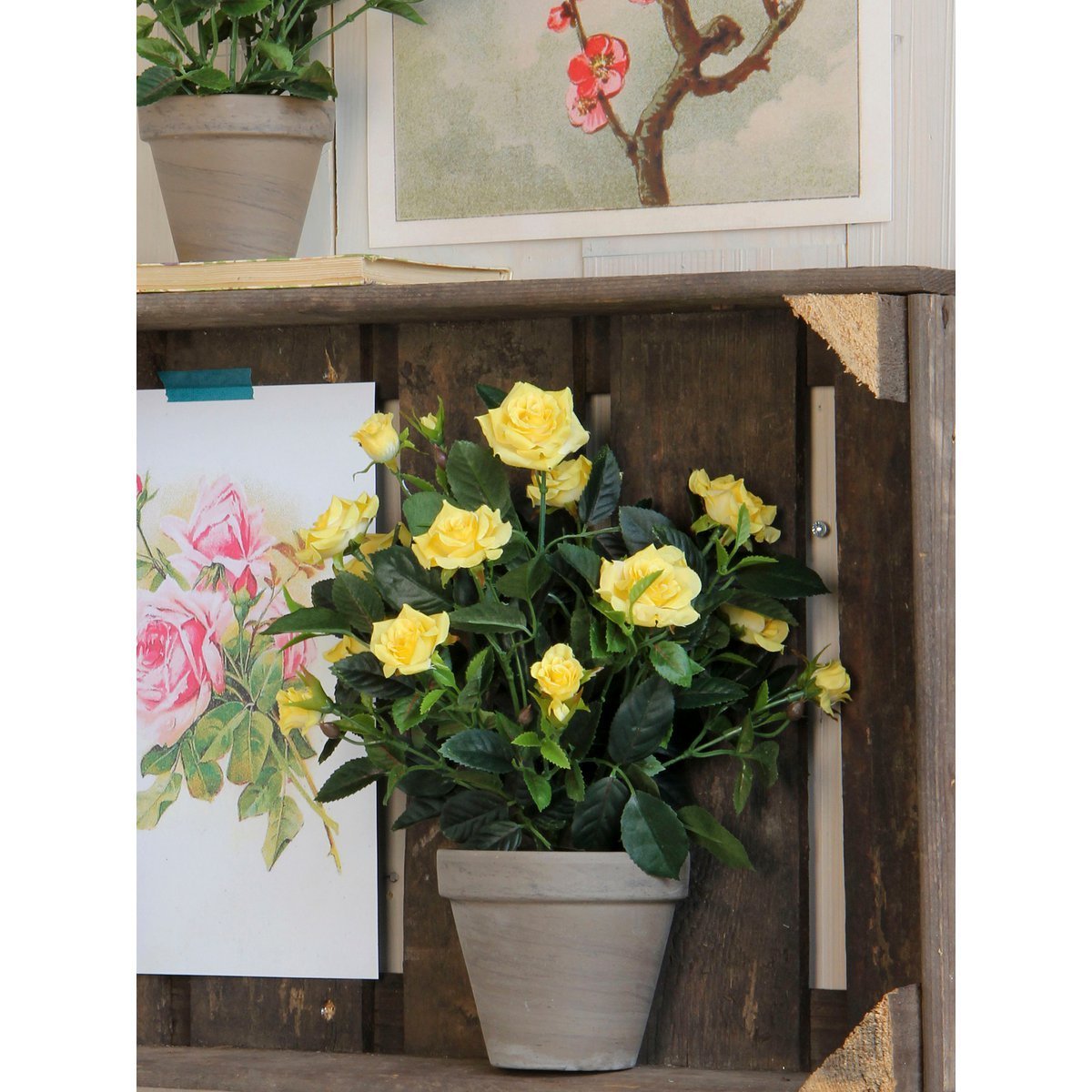 Artificial rose bush plant in Stan flower pot - H33 x Ø25 cm - Yellow