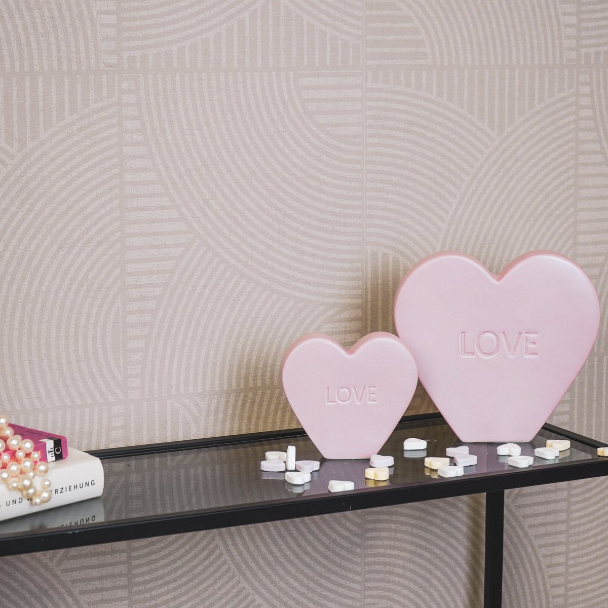 Ornament- Snoephart 'LOVE'- Lichtroze- 20x4x18,5cm