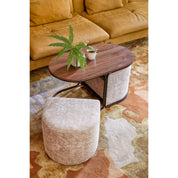 Coffee table with Poufs - 3-piece - L79 x W45 x H41 cm - Light gray