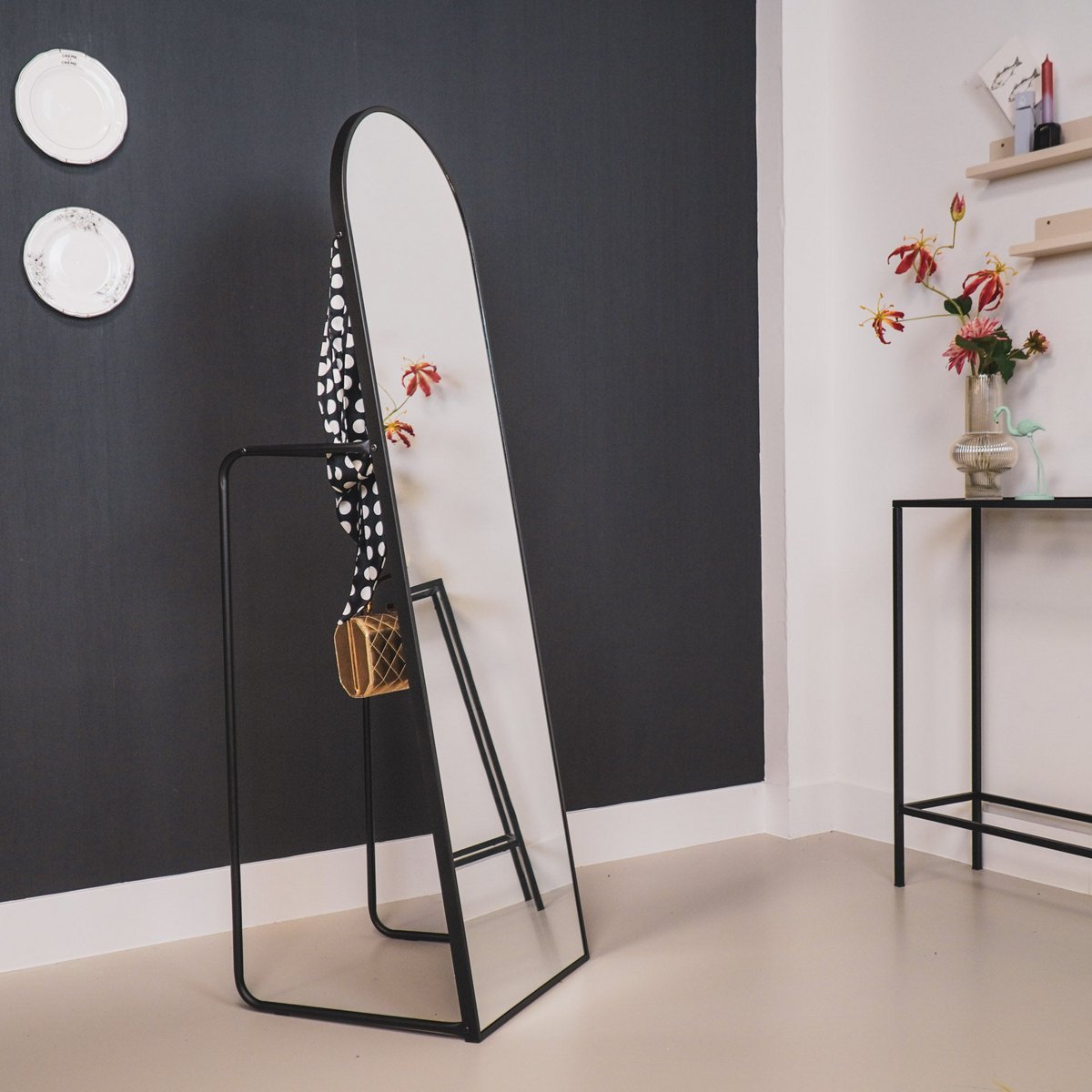 Full-length mirror + clothes rack 