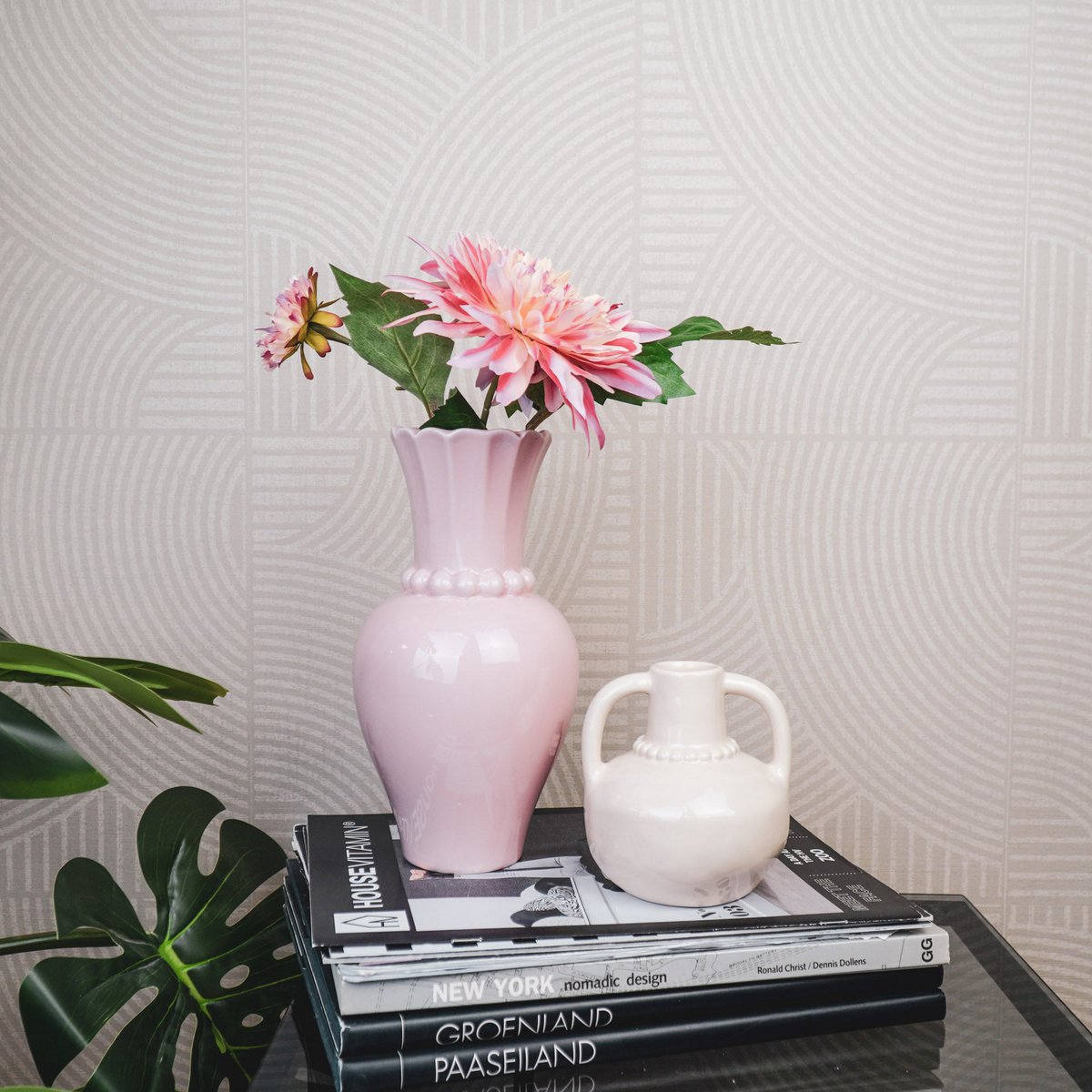 Vase - pearl neck - stoneware sand - 11x10x12cm