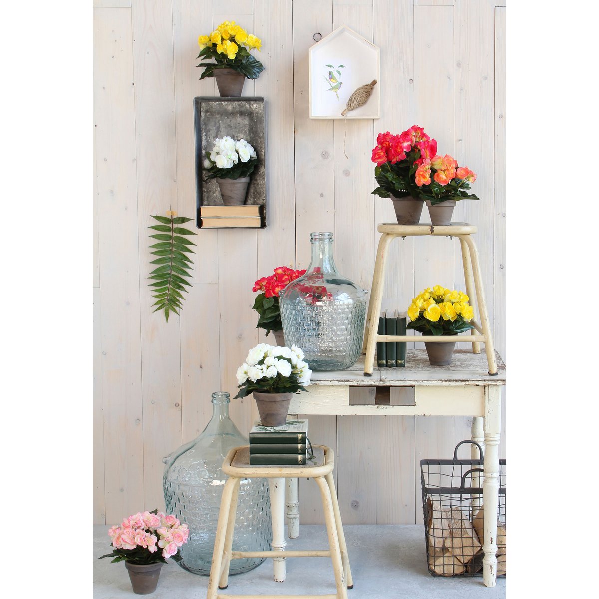 Bégonia artificiel en pot Stan - H30 x Ø25 cm - Blanc