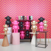 Ornament - aap -beeldje 'de legende'- polyresin - roze - 20,5x13,5x35cm