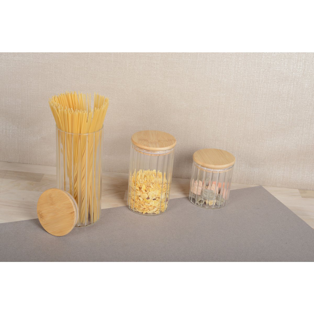 Glass and wooden storage jar