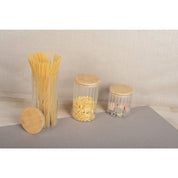 Glass and wooden storage jar