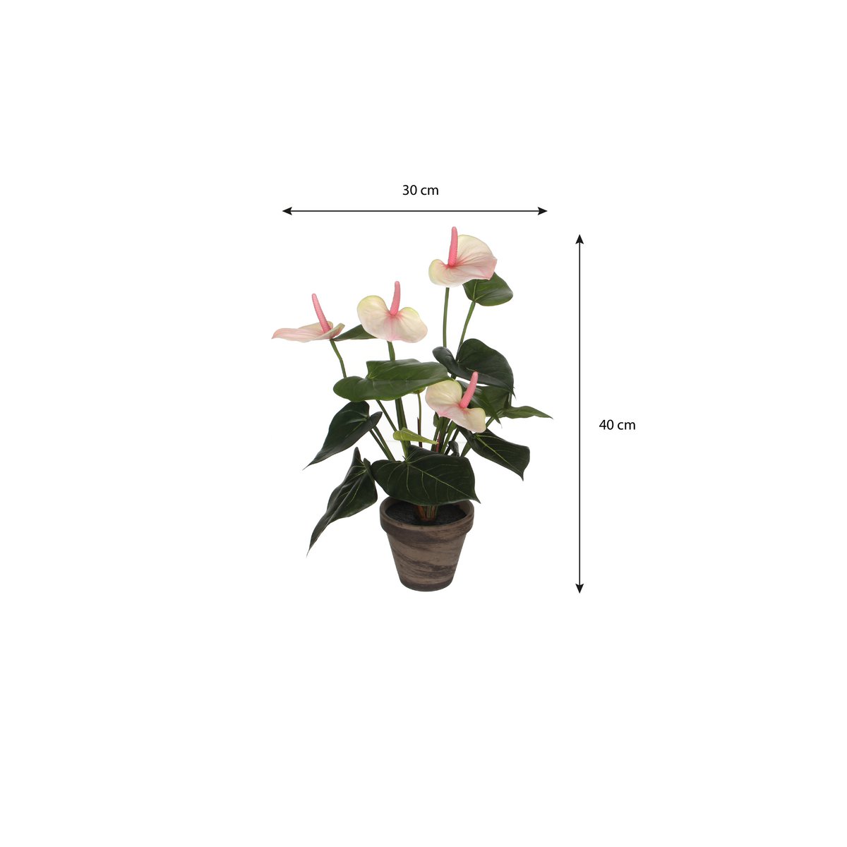 Anthurium Artificial Plant in Stan Flower Pot - H40 x Ø30 cm - Light Pink