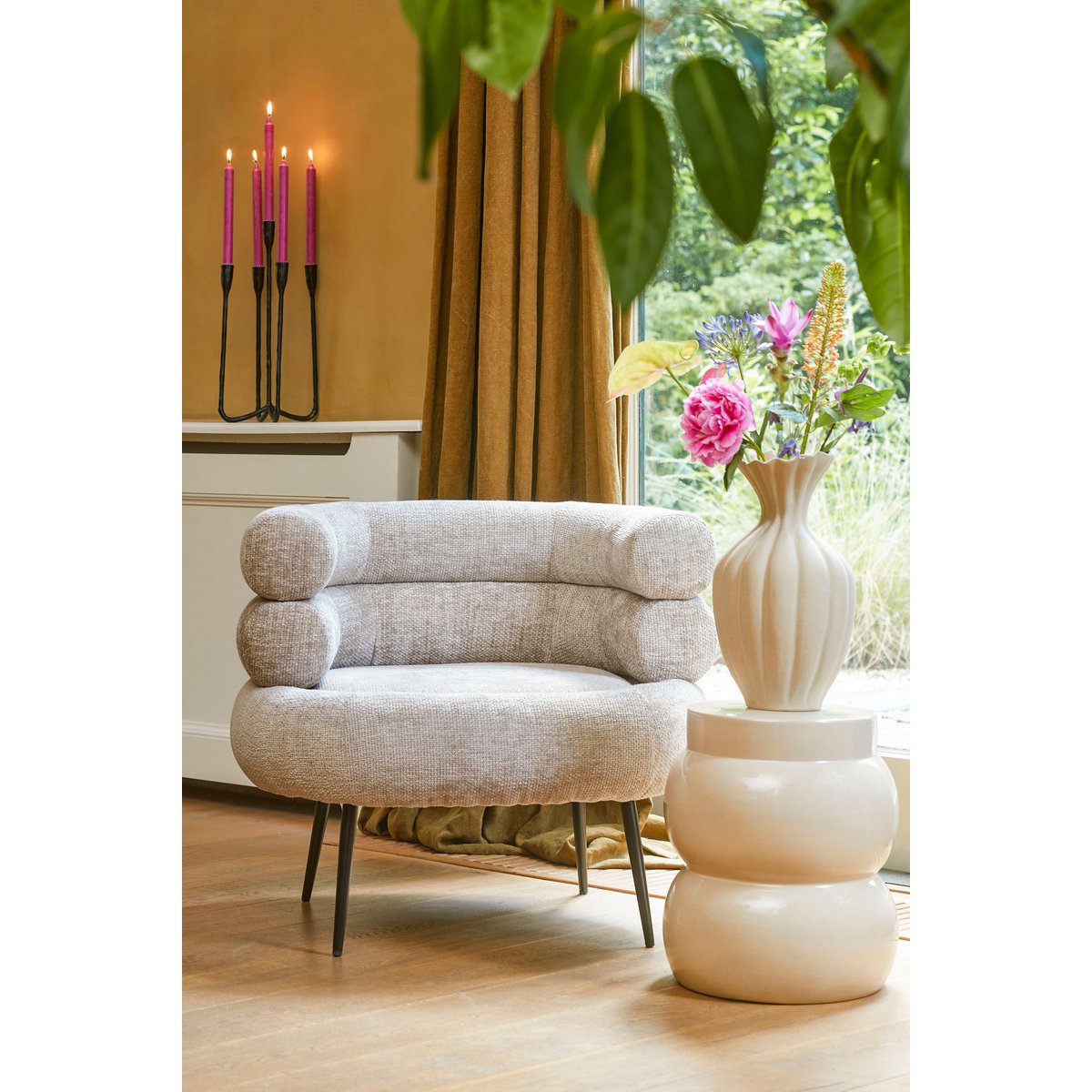 Vendi Side table - H40 x Ø35 cm - Ceramic - Cream