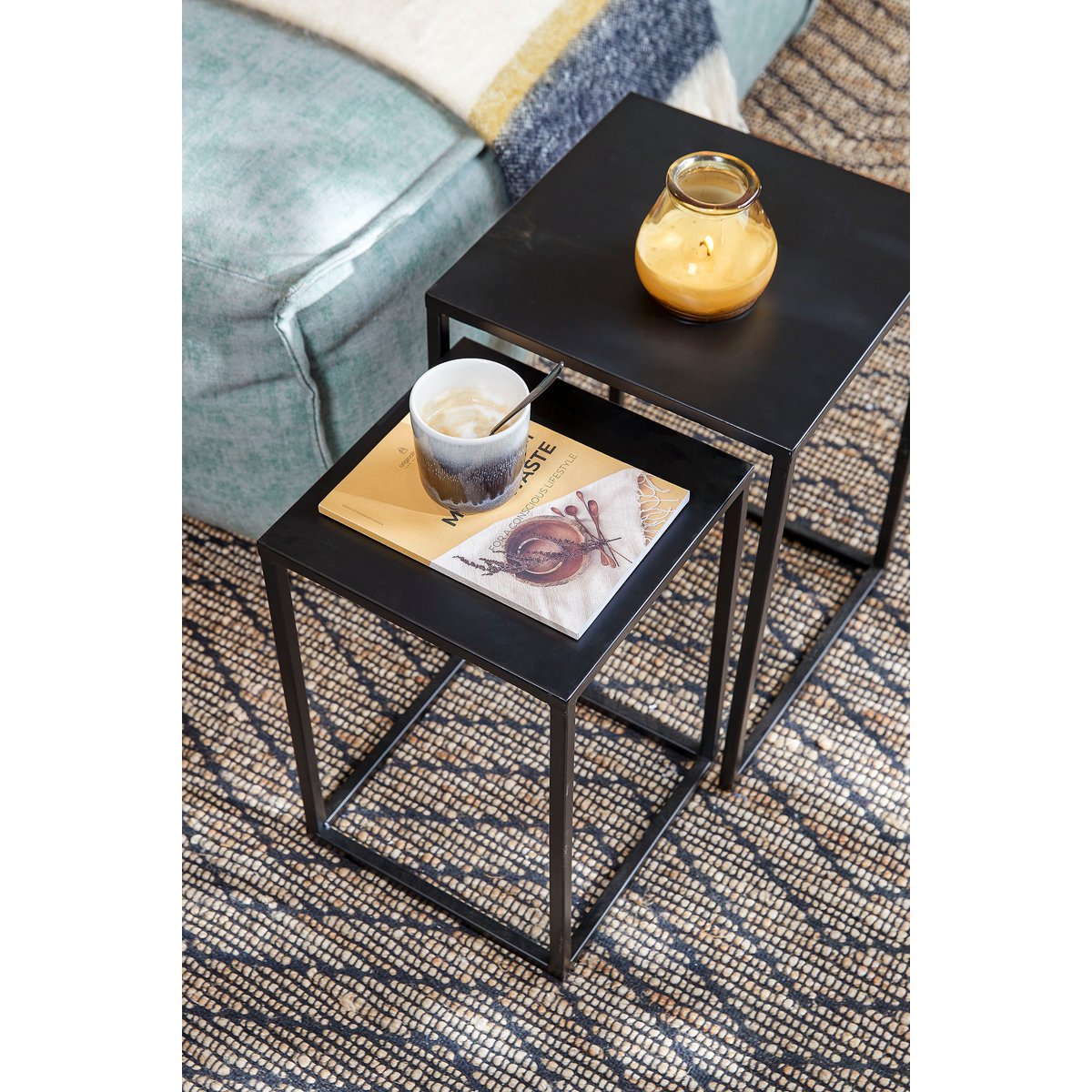 Goa Side table - Set of 2 - L30 x W30 x H42 cm - Metal - Black
