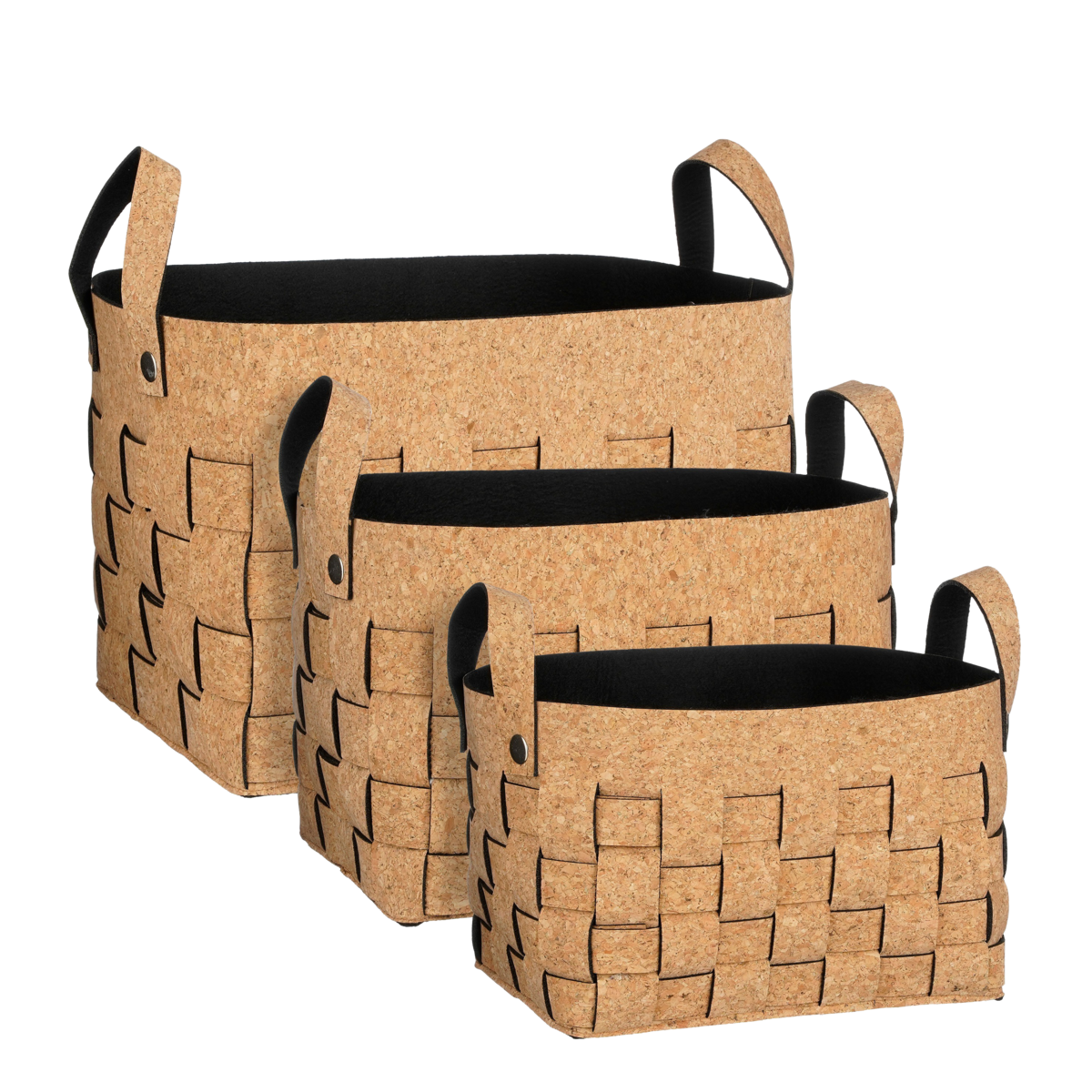 Storage basket - Set of 3 - L40 x W30 x H30 cm - Cork/Felt - Brown