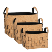 Storage basket - Set of 3 - L40 x W30 x H30 cm - Cork/Felt - Brown