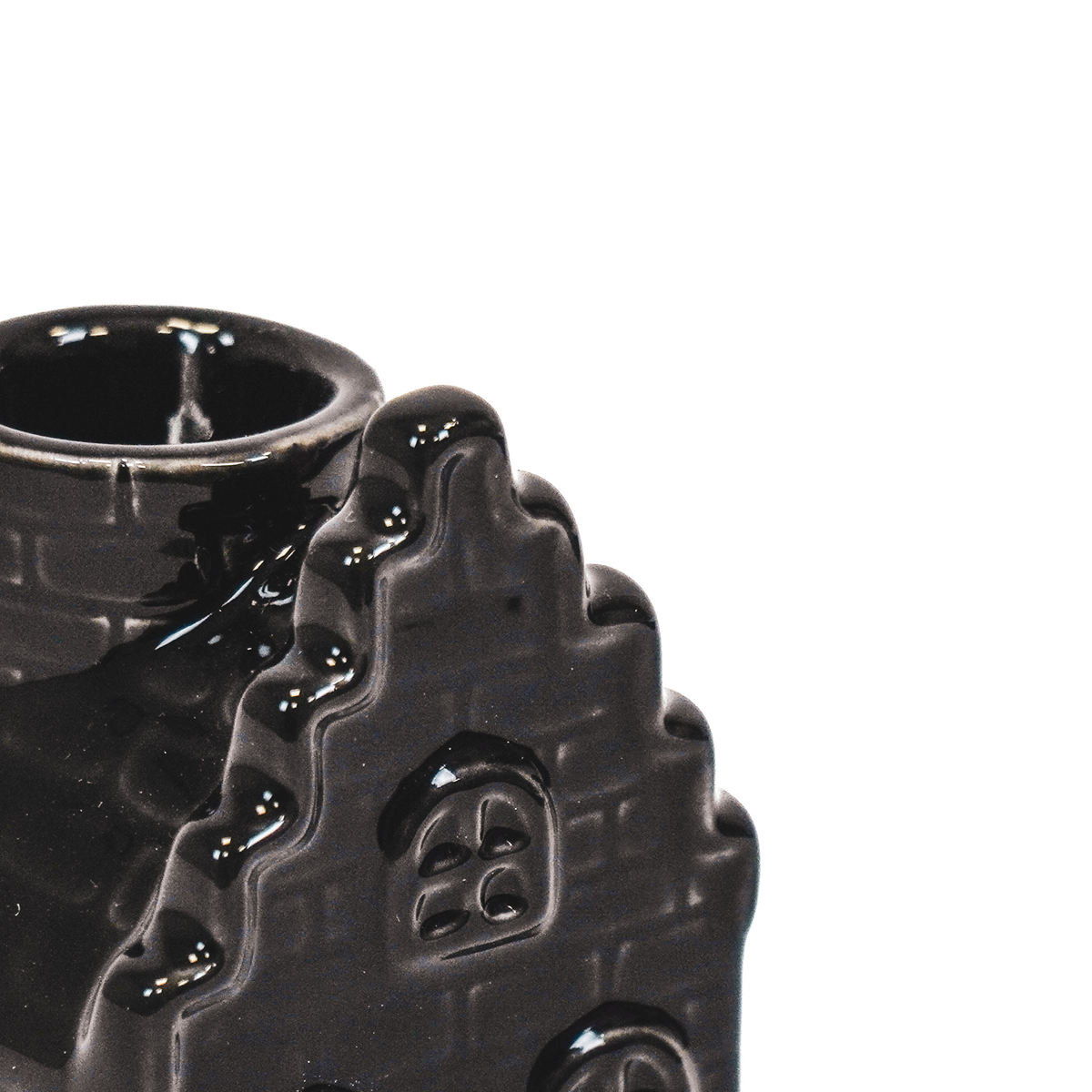 Candle holder - House - Ceramic - Black - 6x6x11cm