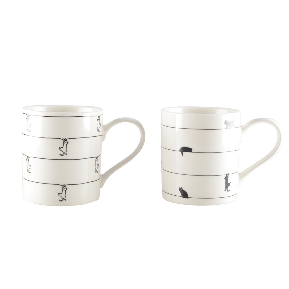 White tea cups with Cats - set of 2