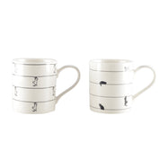 White tea cups with Cats - set of 2