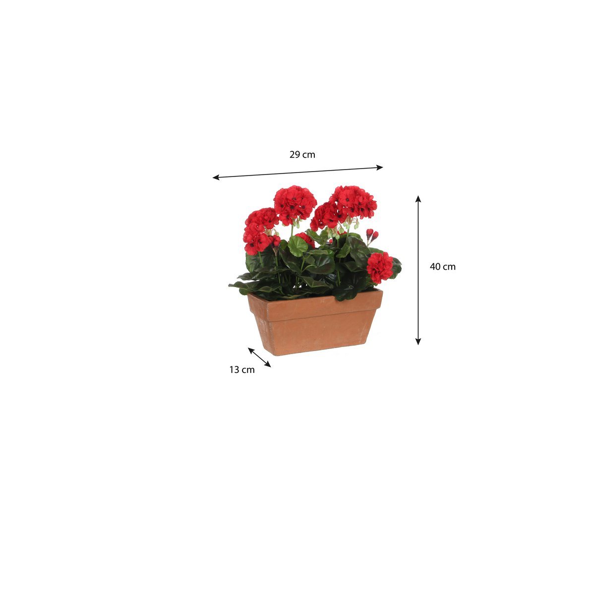 Artificial Geranium plant in Balcony box - L29 x W13 x H40 cm - Red