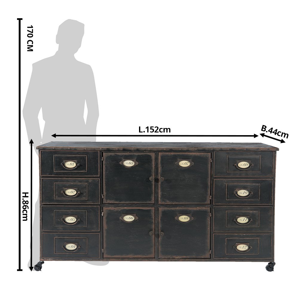 Ladekast Bruin, IJzer 152x44x86 cm