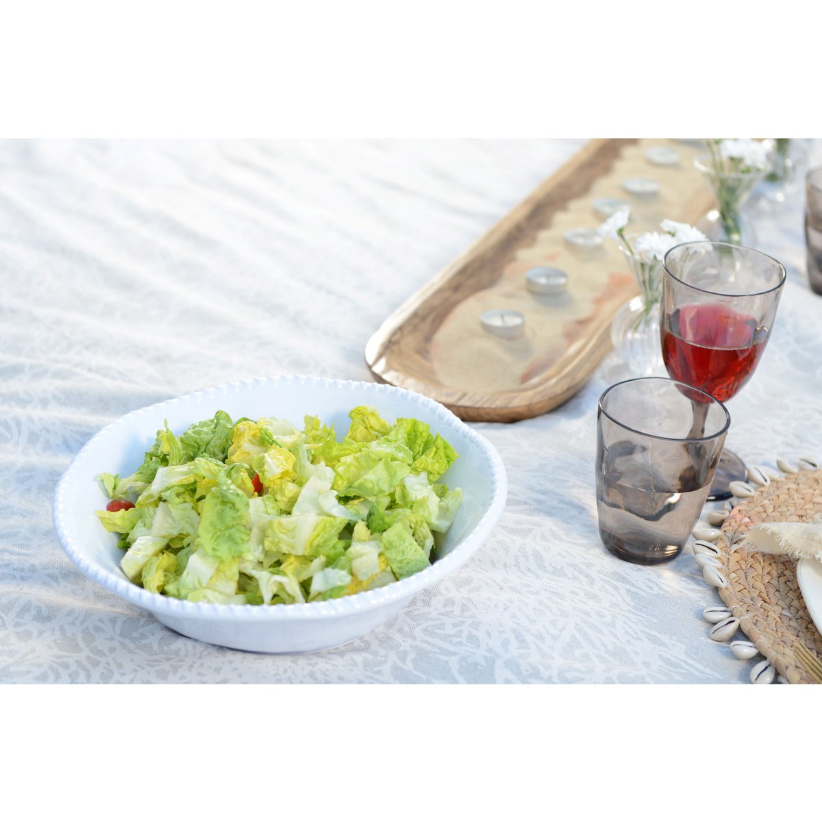 White Melamine Salad Bowl with Rope Edge 