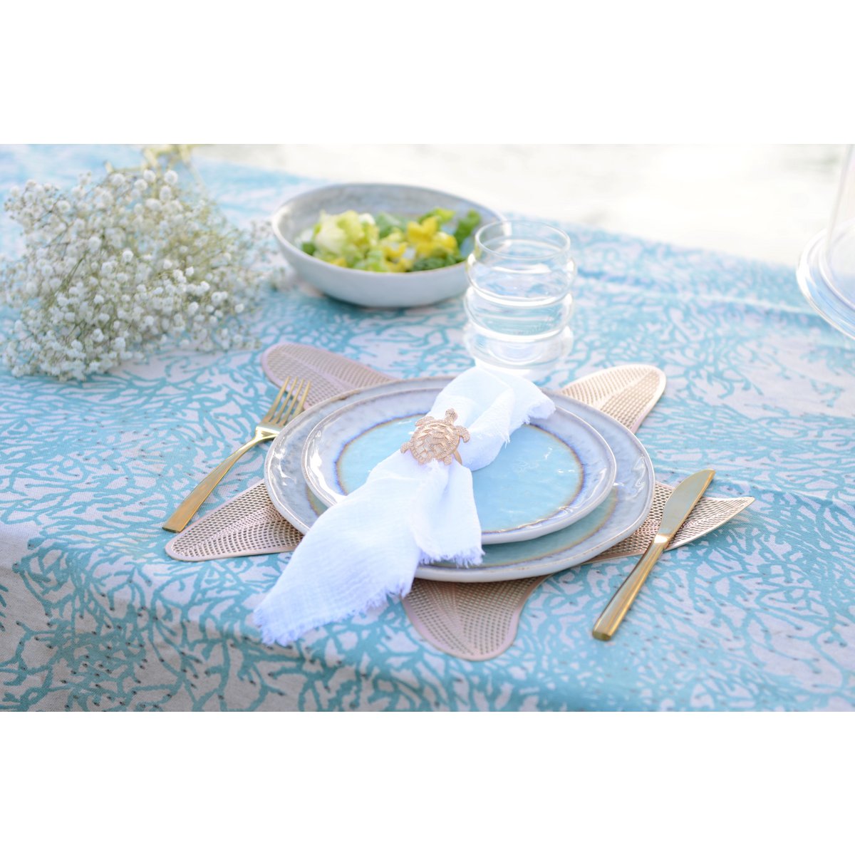 Set of 6 Turquoise Porcelain Dessert Plates 21.5x21.5x1.4cm