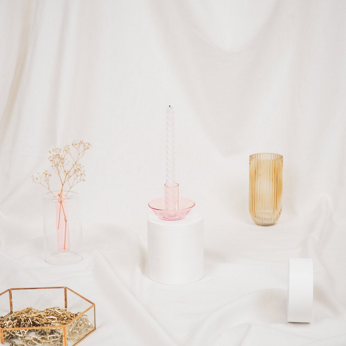 Candle holder - Glass - Pink - 9.5x9.5x7cm