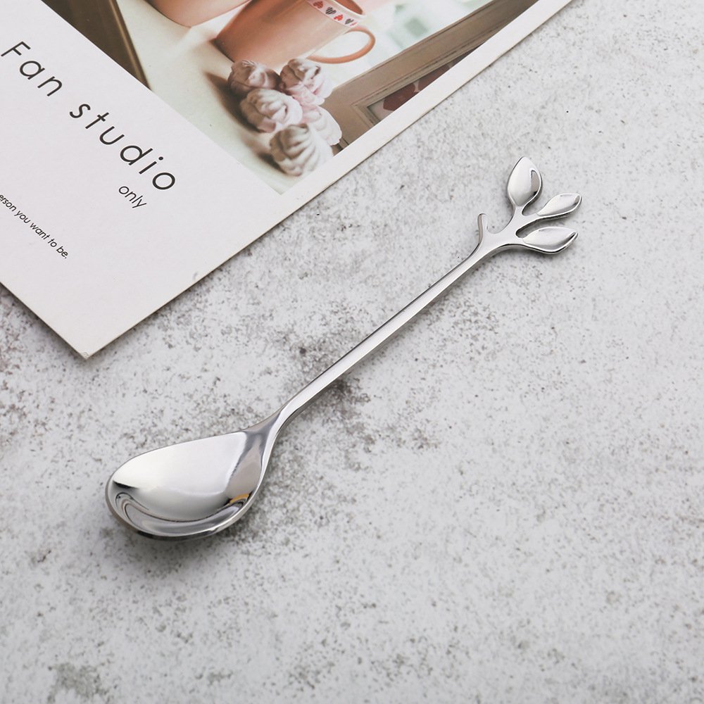 Set of 6 Silver Matching Leaf Teaspoons