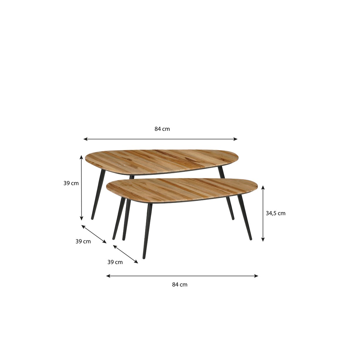 Jailey Side Table - Set of 2 - L84 x W39 x H39 cm - Recycled Wood - Brown