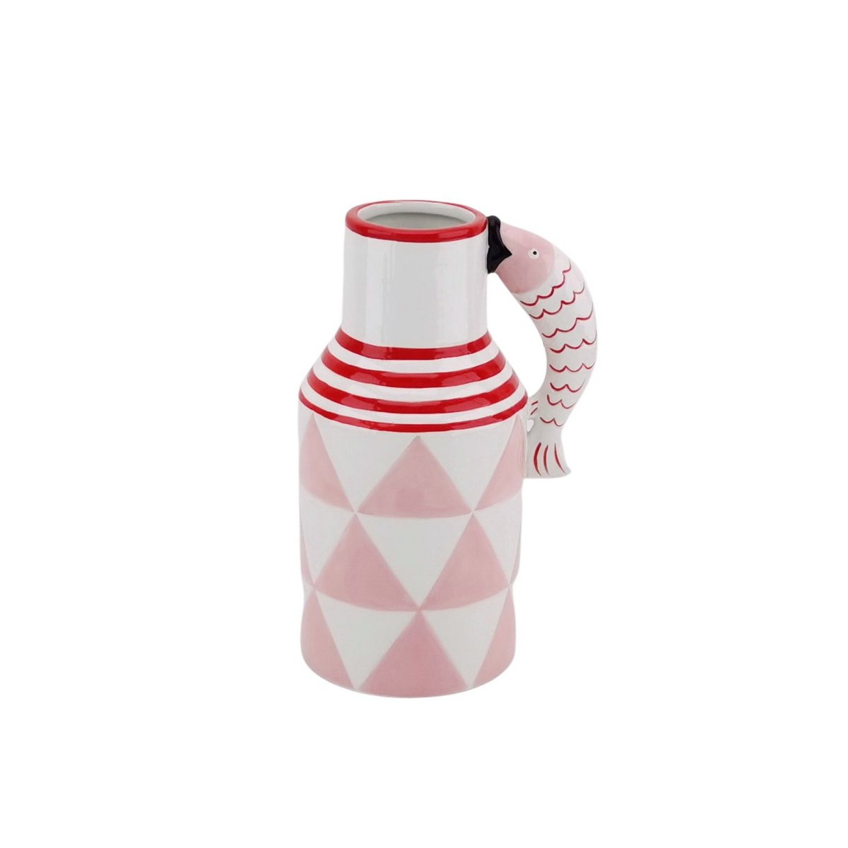 Vase - jug fish - pink/white/red - 14x11x21.5 cm
