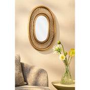 Oval wall mirror - L59 x B40 x H3 cm - rattan - light brown