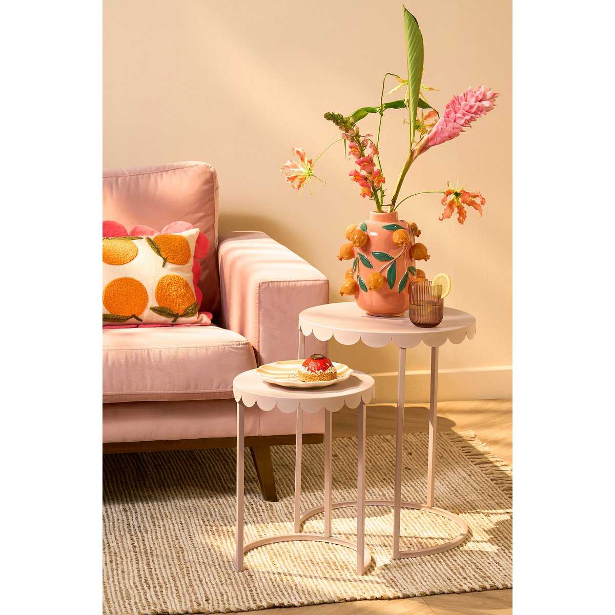 Lara side table - Set of 2 - H51 x Ø40 cm - Metal - Light pink