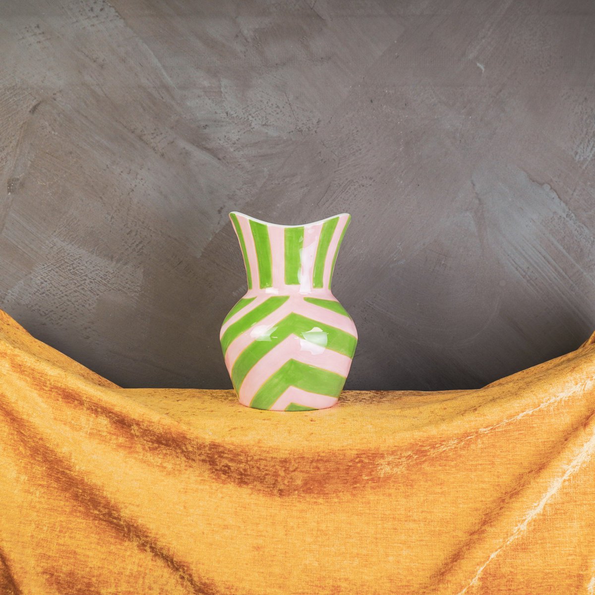 VASE-STRIKS-stoneware -green/pink- 16x16x22cm