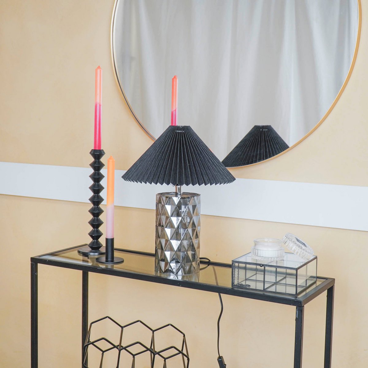 Table lamp - Crystal base - Glass - Smokey - 19x19x20cm