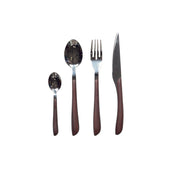 24-Piece Shiny Silver Cutlery Set with Wooden Handles