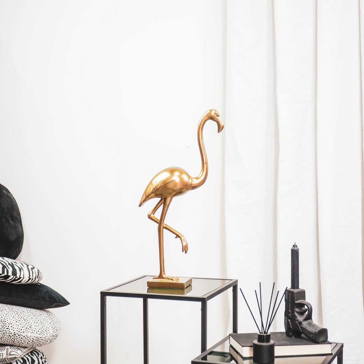 Ornament - Flamingo - Polyresin - Gold - 16.5x10x39cm