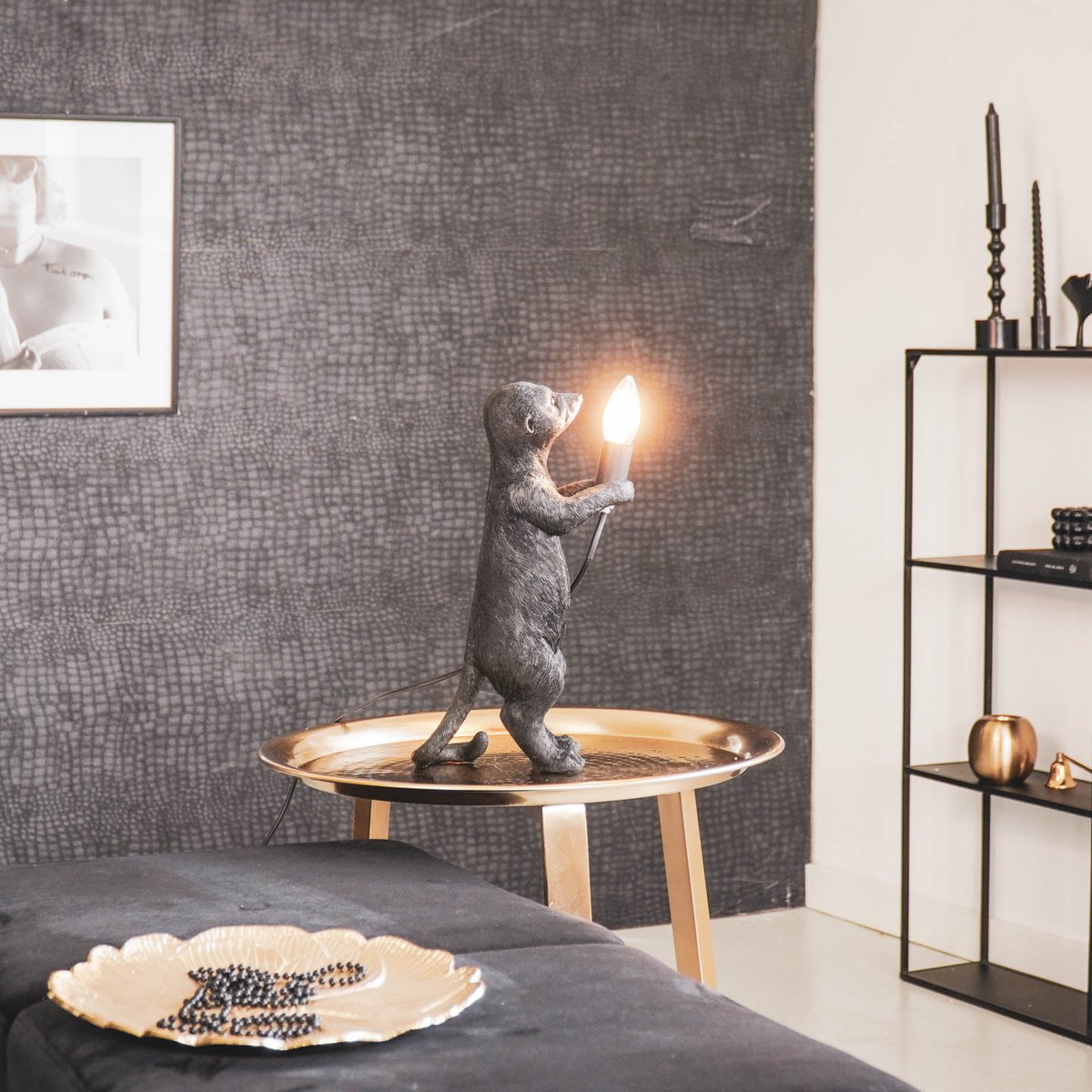 Table lamp - Meerkat - Polyresin - Black - E27 - 15x10x38cm
