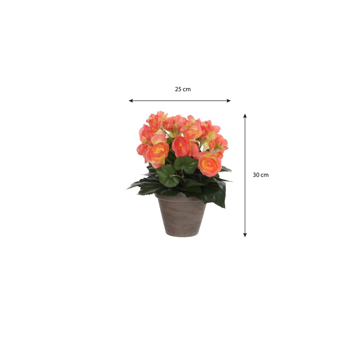 Artificial Begonia Plant in Stan Flowerpot - H30 x Ø25 cm - Salmon Pink